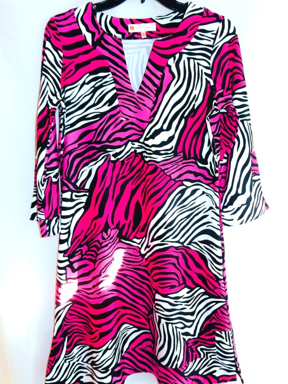 Jude Connally "Megan" Black, Hot Pink, & White Knit Dress in Size M